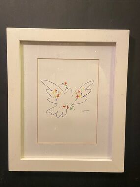 Pablo Picasso Dove with Flowers Print Modern Line Art Peace Dove Framed Wall Art